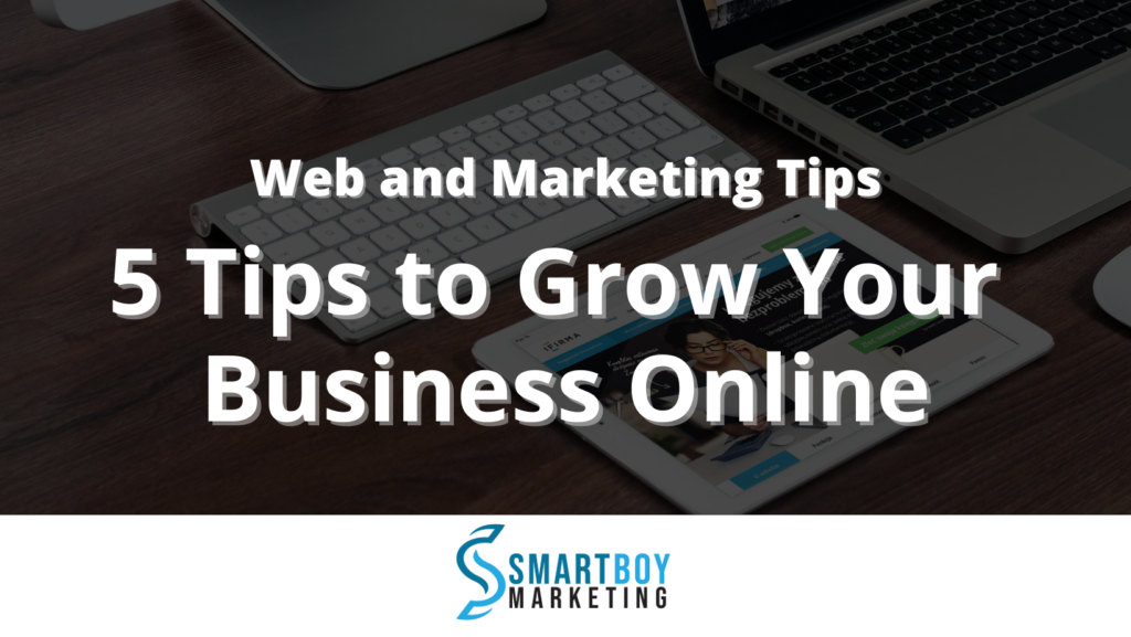 image with overlay titled 5 tips to grow your business online